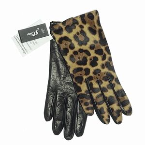 J.Crew Italian calf hair Leopard and Black Leather Gloves M Medium JCREW New NWT